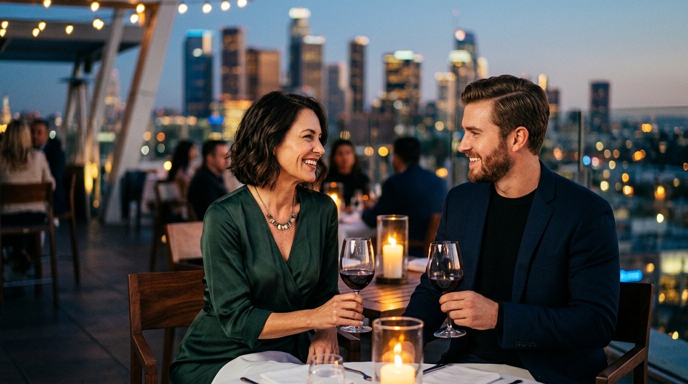 Travel safety tips for age-gap couples - glamorous mature woman and handsome younger gentleman traveling together
